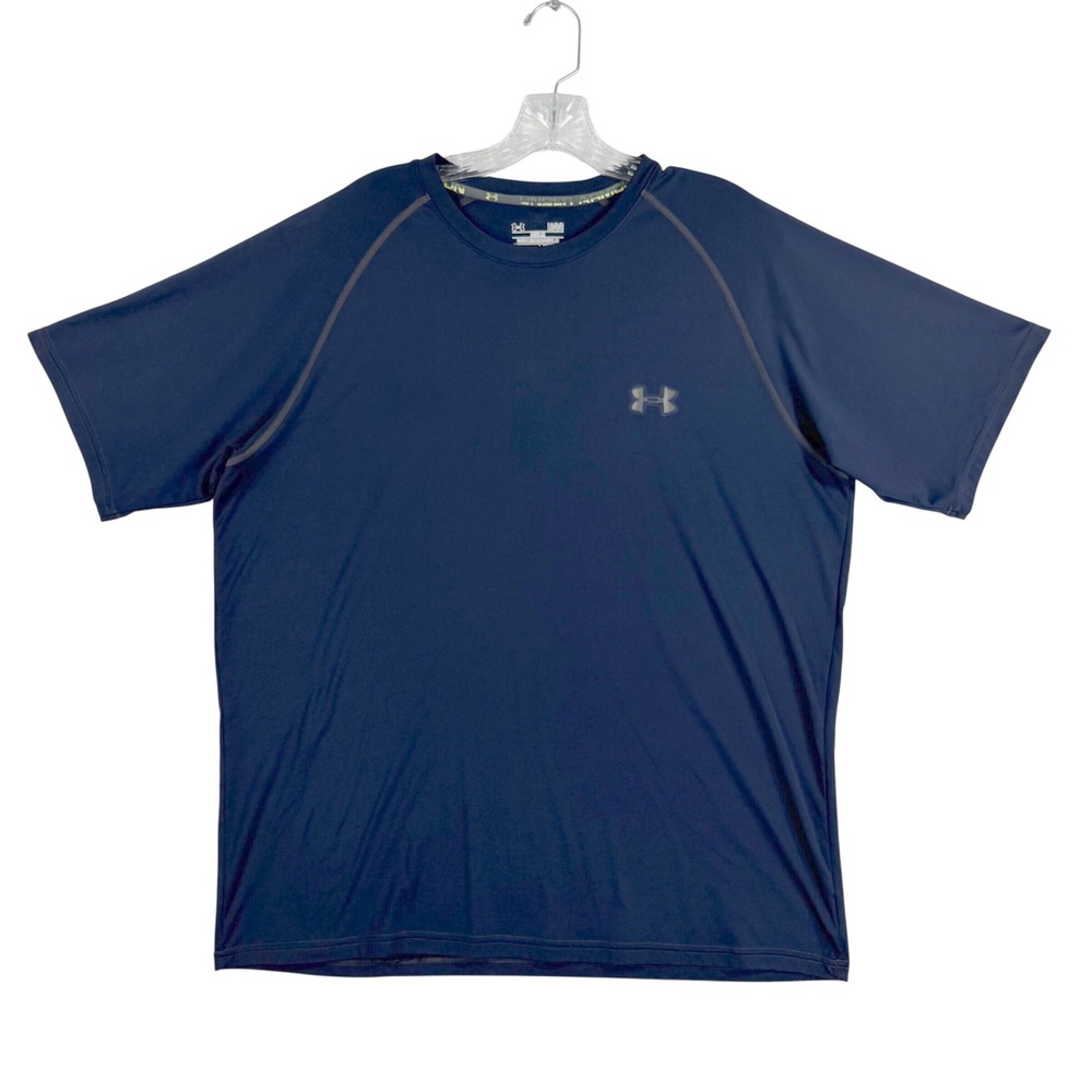 Under Armour HeatGear Training Shirt Mens L Blue Short Sleeve Raglan Athletic